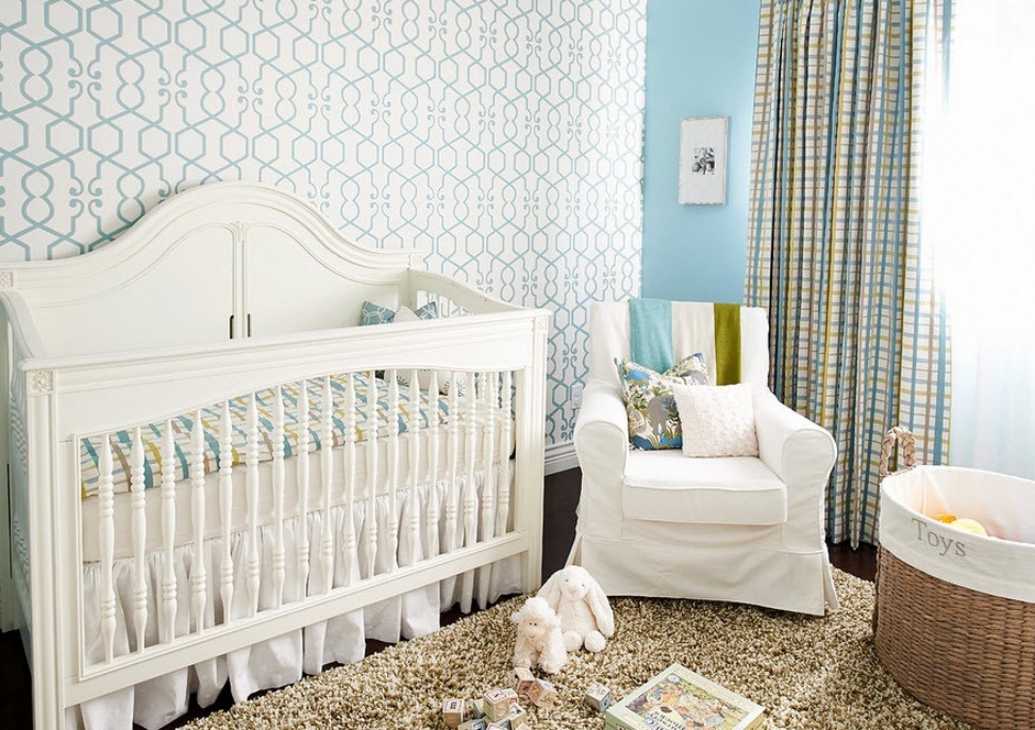 Blue lines on the wall in the nursery