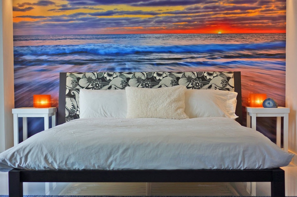 Solnedgång och hav i sovrummet