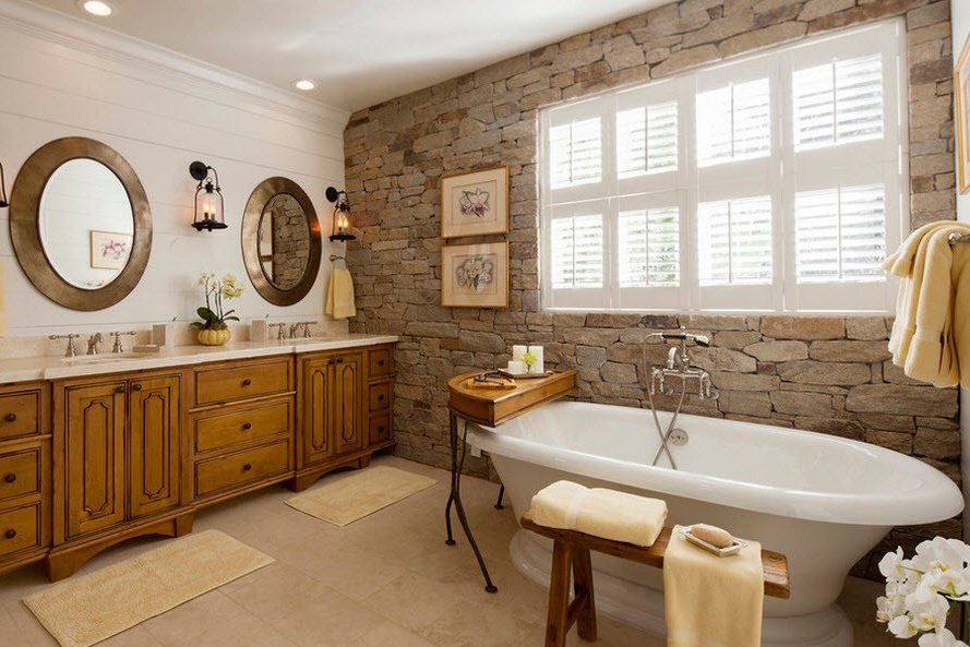 Stone wall in the bathroom