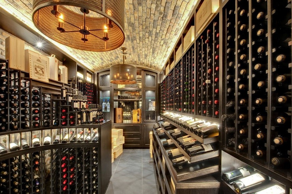 Narrow and long basement of a wine cellar