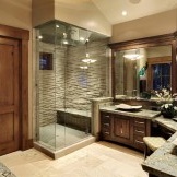 Luxury bathroom with wood