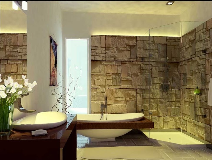 אבן דקורטיבית בחדר האמבטיה