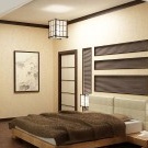 Japāņu stila guļamistabas interjera foto