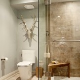 Interior of a bathroom with a toilet photo