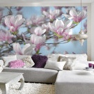 Interiores de la sala de estar con papel tapiz fotográfico