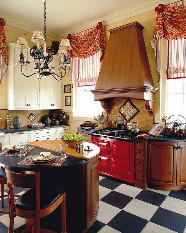 Kitchen with curtains in the interior