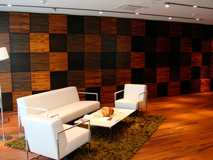 Wooden wall panels in the interior photo