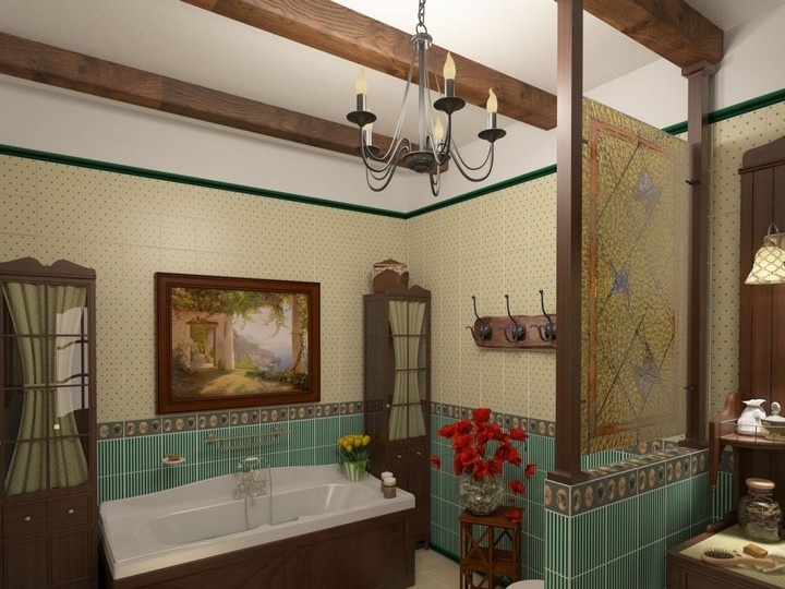 עיצוב אמבטיה בתמונה בסגנון כפרי