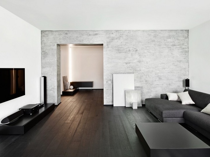 Dark parquet in the apartment minimalism