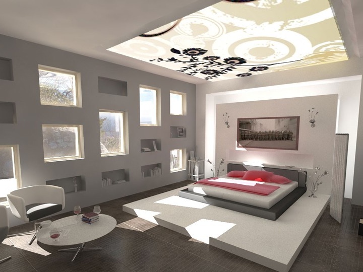 Minimalismi makuuhuoneen suunnitteluvalokuva
