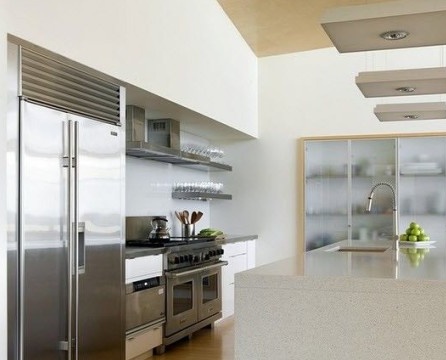 Glass facade for the kitchen in the interior