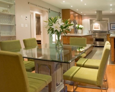 Glass table kitchen in the interior