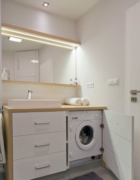 Idejas veļas mazgājamai mašīnai mazā vannas istabā