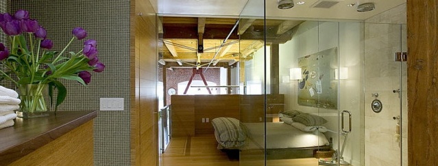 Bathroom and shower in the bedroom interior