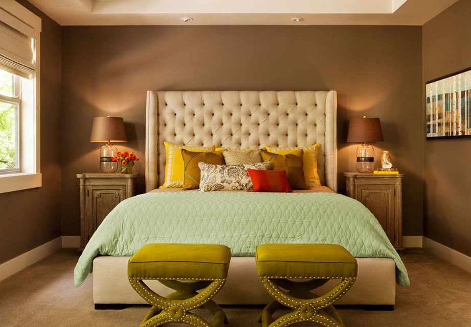 A chic bed complements the refined interior