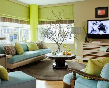 Living room. The combination of salad and blue