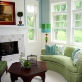 Green sofa and armchairs