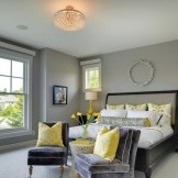 غرفة نوم مع وسادات صفراء