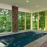 Diseño de una pequeña piscina con paredes de vidrio.