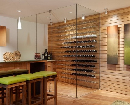 Mūsdienu stila istaba ar vīna skapi