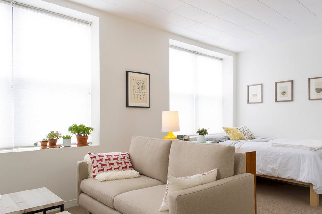 With the right color scheme, your one-room apartment will visually become larger