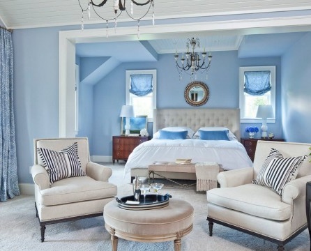 Interiér modré ložnice