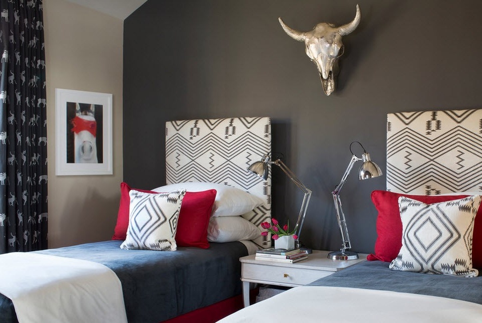 Black and red bedroom interior