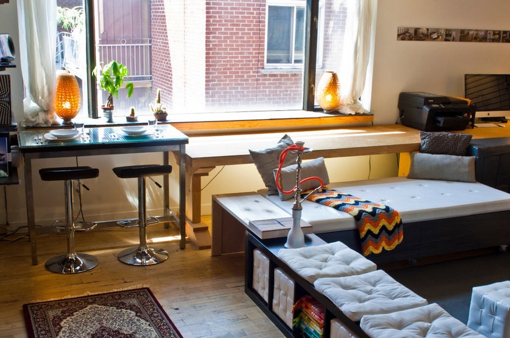 Sonering av en ett-roms leilighet kan gjøres ved hjelp av møbler