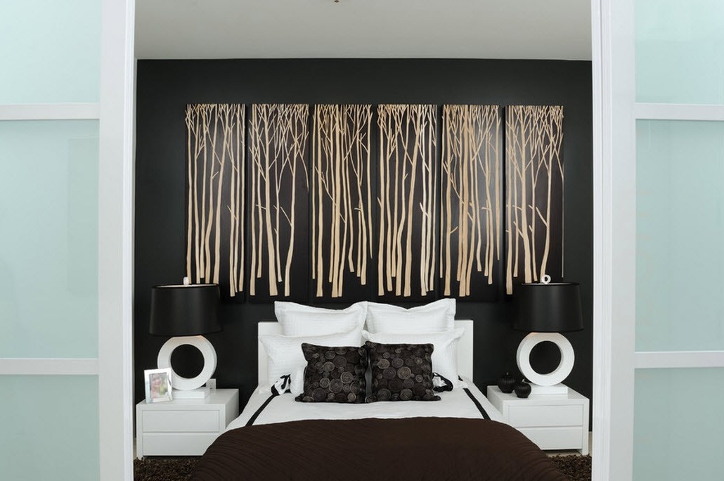 White bamboo on the dark background of the bedroom