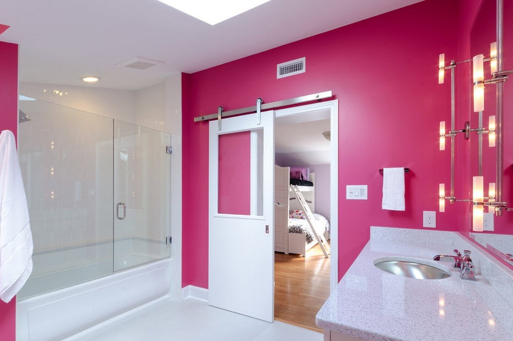 Pink walls and white door