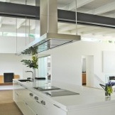 Island hood in a large kitchen