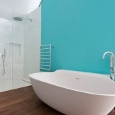 Valkoinen ja syvän sininen - kirkas kylpyhuone sisustus