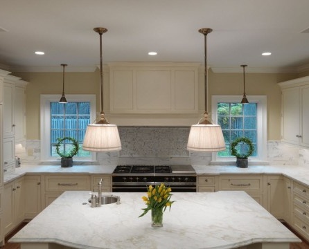 Two windows in a spacious kitchen