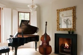 Interior of a room with a piano