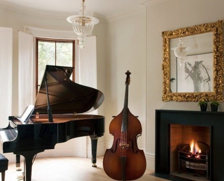 Interior of a room with a piano