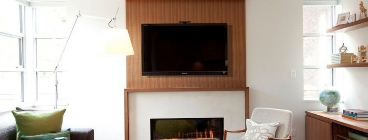 Dzīvojamā istaba ar kamīnu modernā stilā