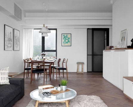 White and black interior of shanghai apartment