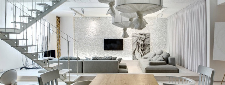 Snow-white living room in a Kiev private house