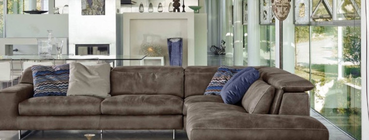 Corner sofa in the interior of a modern living room
