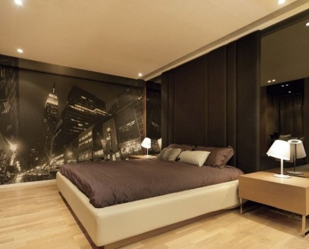 Wall mural in the interior of a modern living room