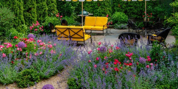 Decorative element of landscape design - flowerbed