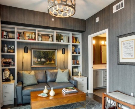 Interior of a modern living room in gray tones