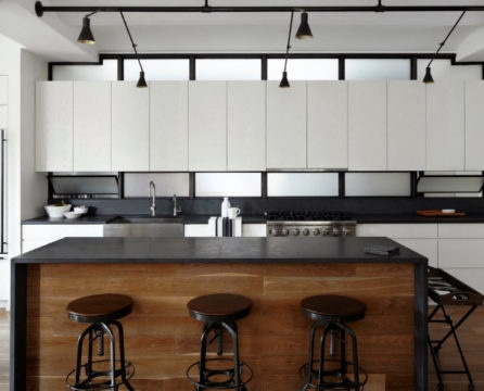 Black and white interior of a modern kitchen