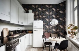 Duvar kağıdı dekorasyonu ile tasarım mutfak 2018