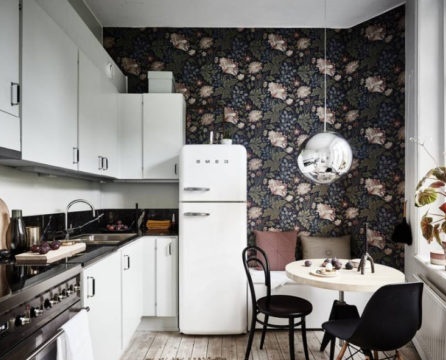 Cocina de diseño con decoración de papel tapiz 2018