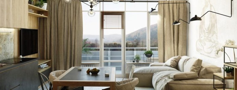 dapur gabungan dengan tingkap panorama