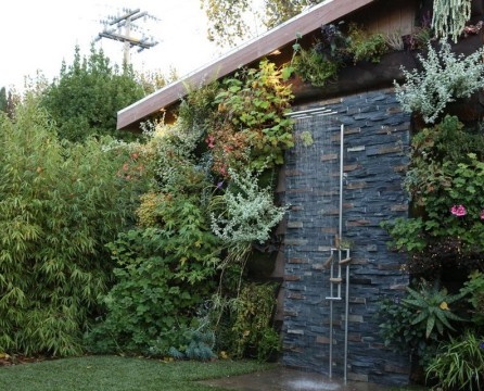 Dutxa exterior combinada amb jardineria vertical