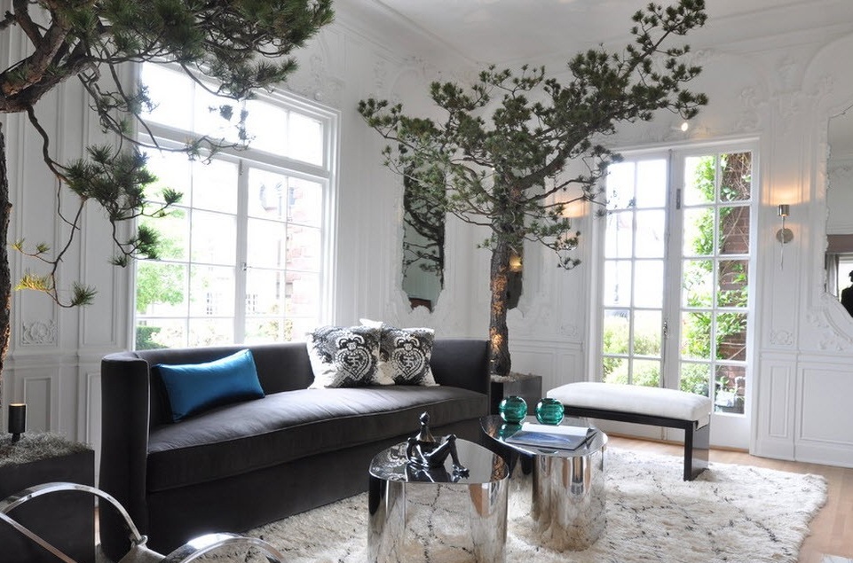 Living room with beautiful trees