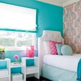 Turquoise and pink in the room for the girl