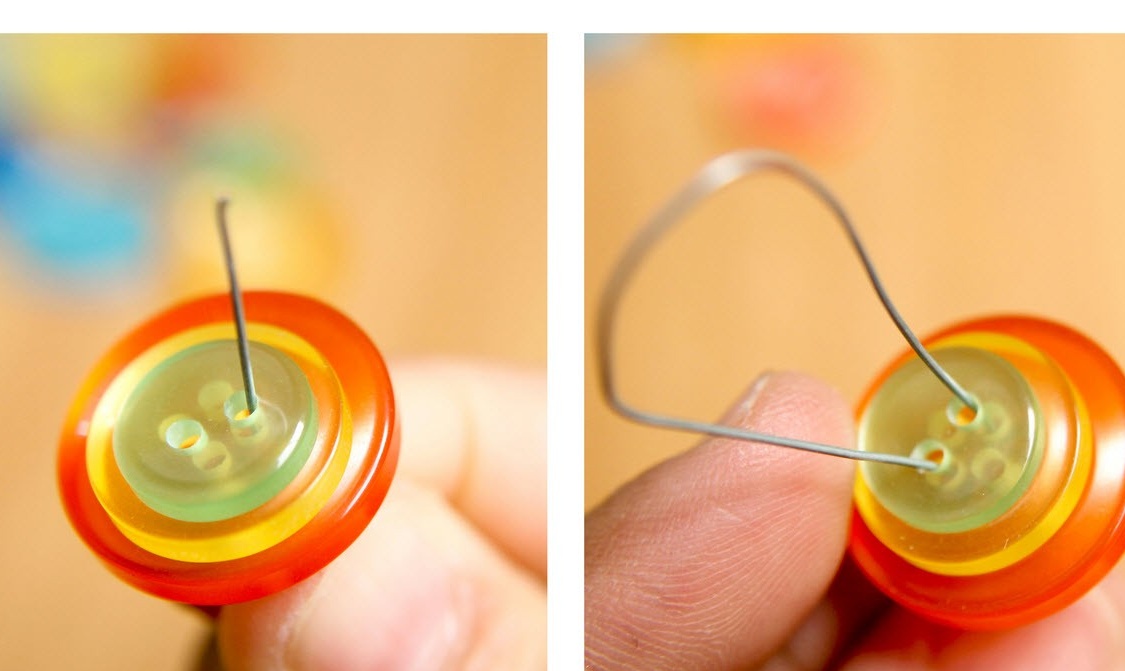 A wire is inserted into a button